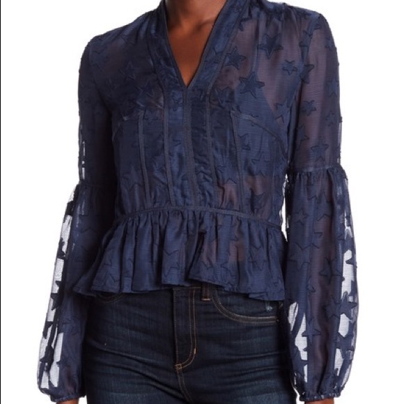 Romeo + Juliet Couture Blue Star Blouse Sz Small - Picture 7 of 7